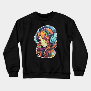 Cute headphone anime girl Crewneck Sweatshirt